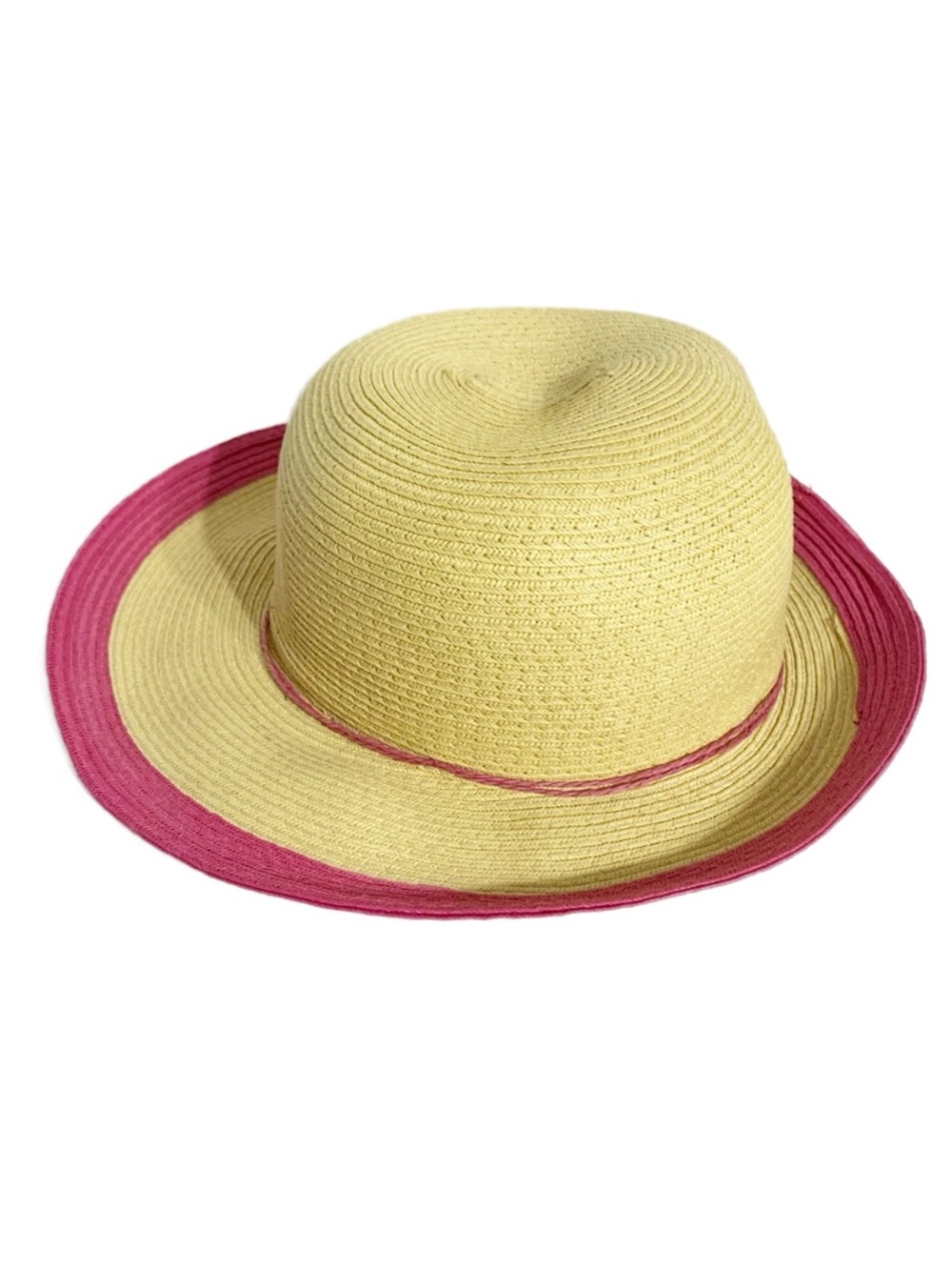 August Floppy Wide Brim Straw Sun Beach Hat Contrasting Band Around Brim PinkTan